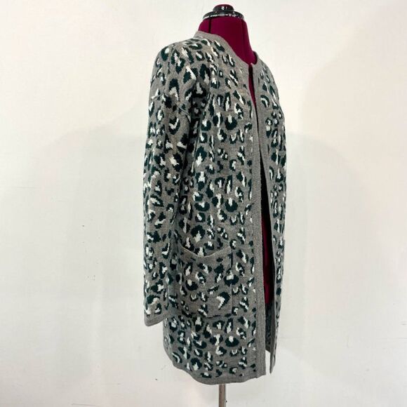 Cynthia Rowley Gray Leopard Knit Acrylic Alpaca Blend Open Long Line Cardigan S - Picture 4 of 9